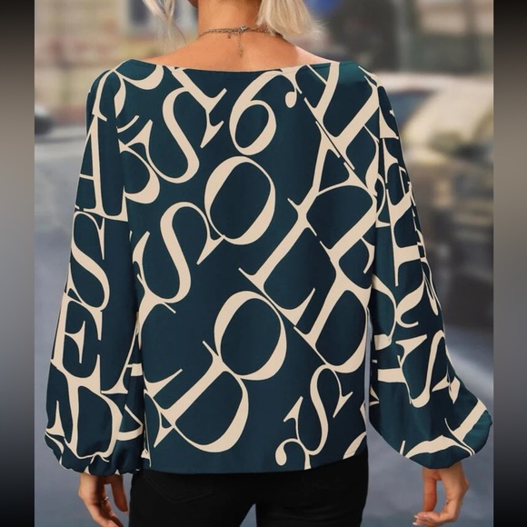 Classic Alphabet Letters Abstract Print Batwing Sleeve Top Blouse Shirt Black - Picture 9 of 11